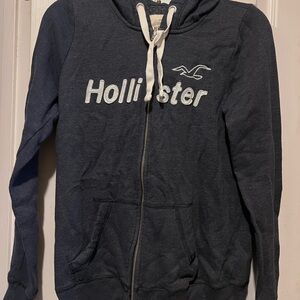 Hollister Dark Blue Hoodie with White Accents
